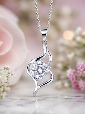 New Handmade Sterling Silver Cubic Zirconia Pendant, April Birthstone